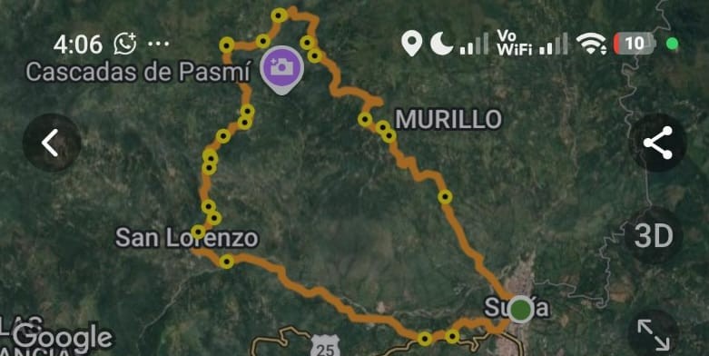 Mapa del recorrido — Ruta de las Cascadas de Pasmí